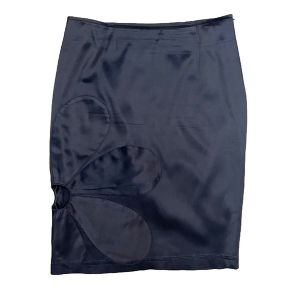Vintage Italy Black Satin Patch Flower Cutout Pencil Knee Skirt - 8/M 🇮🇹 - Picture 2 of 9